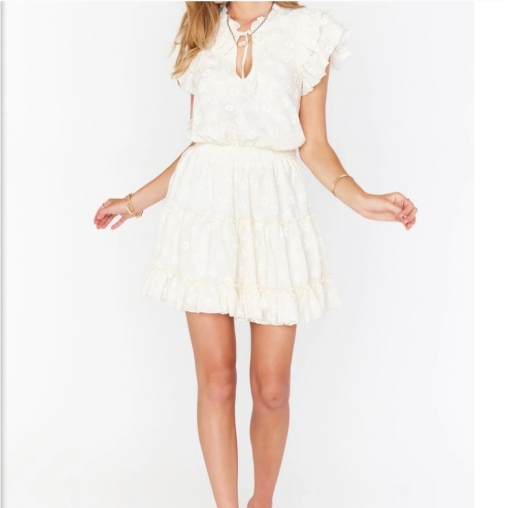 Show Me Your Mumu NWT Wild Dreams Cream Ruffled Tie Front Mini Dress
